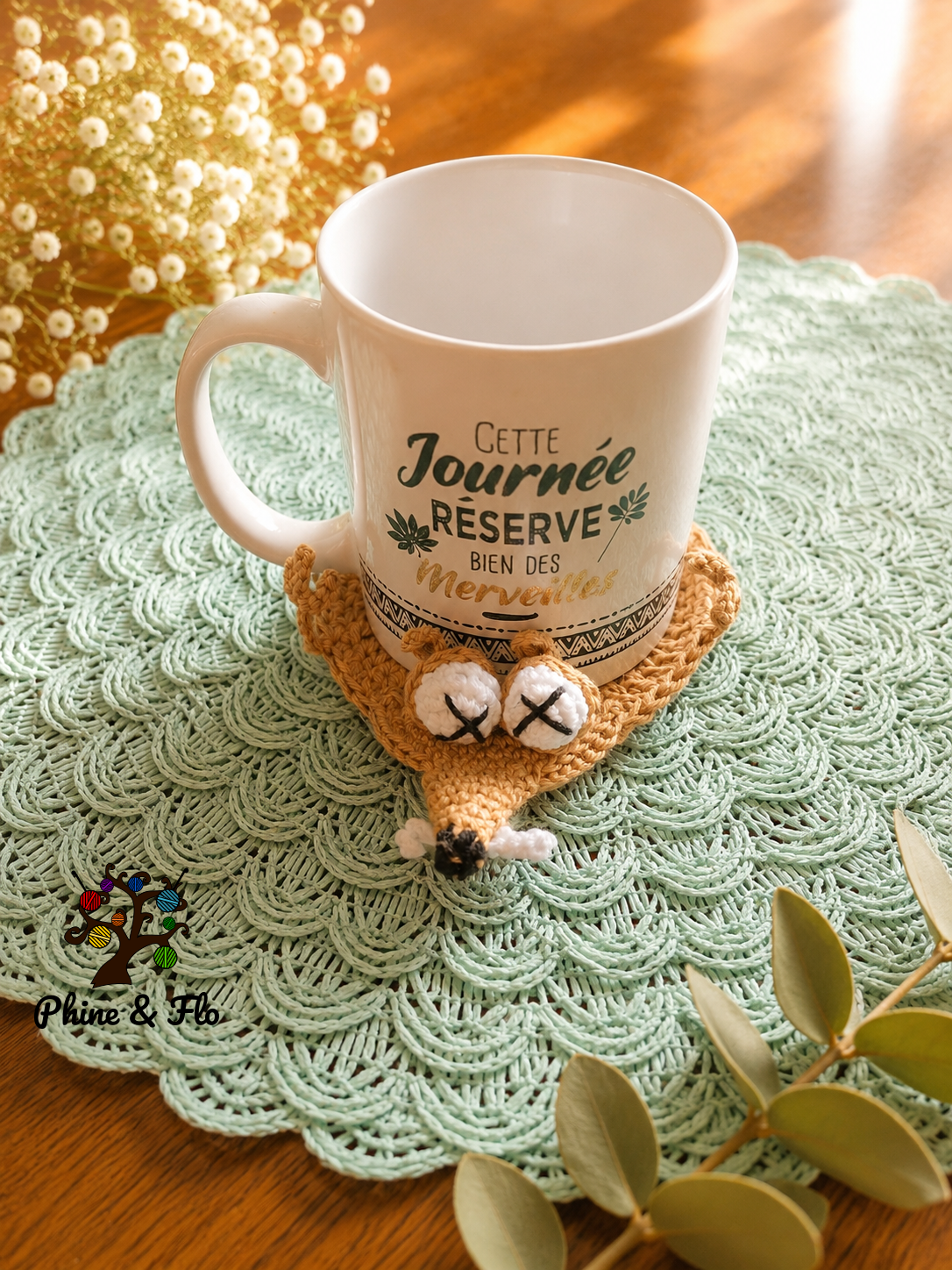 Sous-verre crochet animal fait main en coton Oeko-Tex – Souris, grenouille, lézard, tortue, dindon, canard ou scrat – Image 8