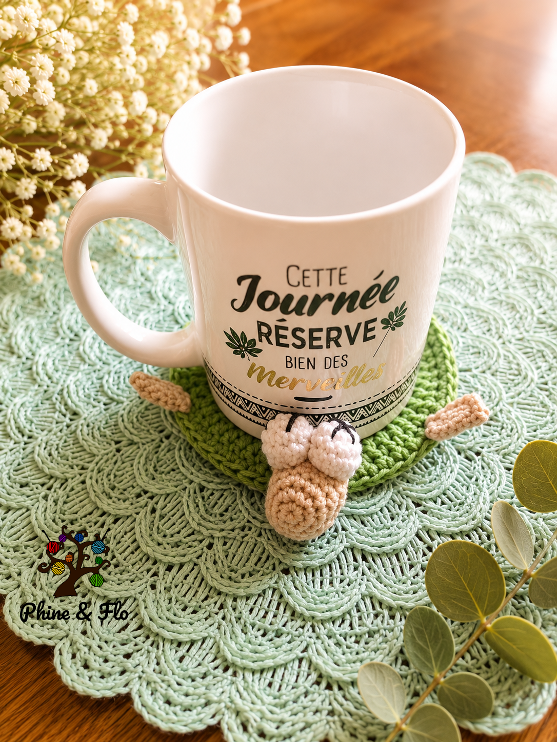 Sous-verre crochet animal fait main en coton Oeko-Tex – Souris, grenouille, lézard, tortue, dindon, canard ou scrat – Image 10