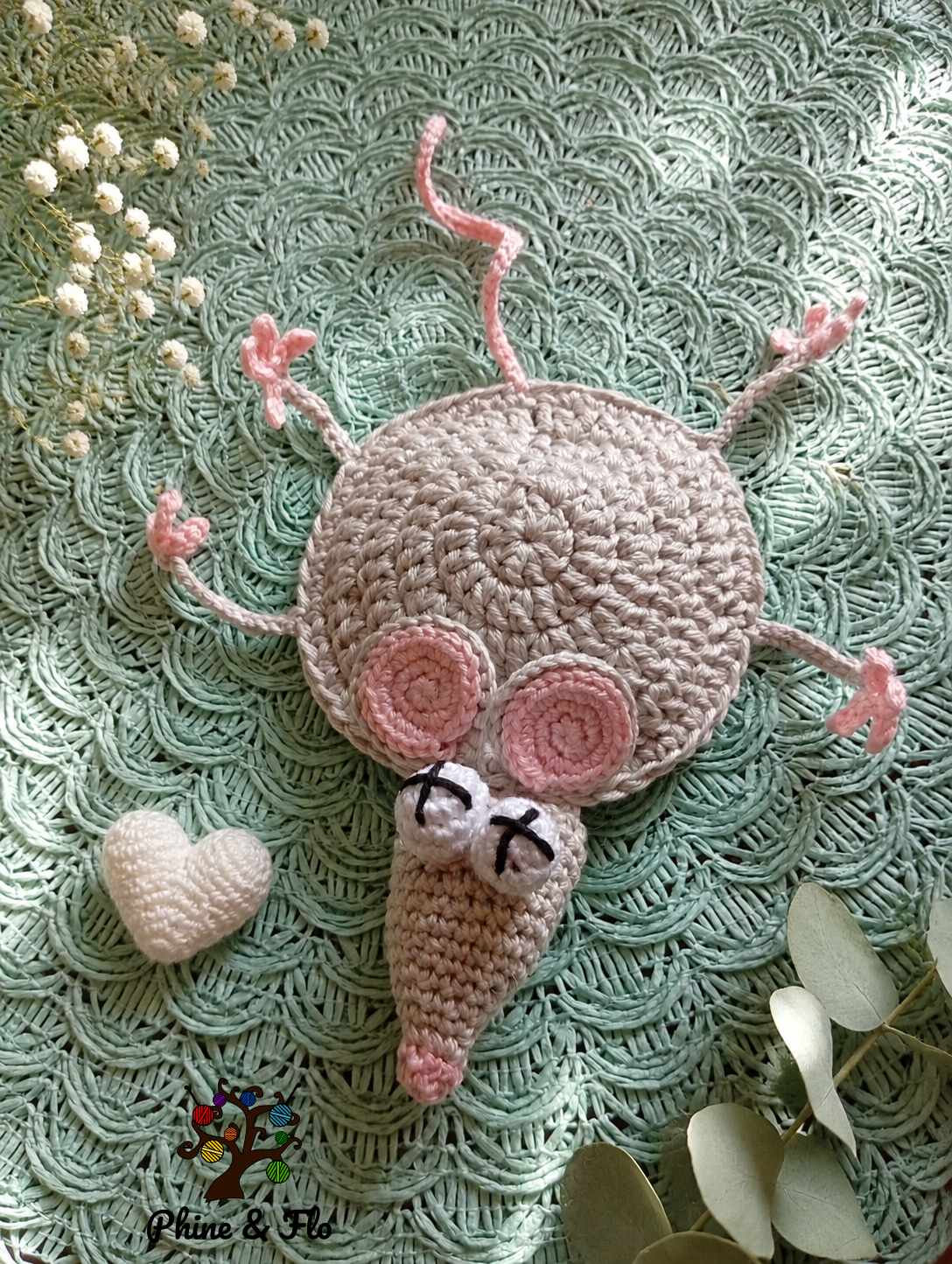 Sous-verre crochet animal fait main en coton Oeko-Tex – Souris, grenouille, lézard, tortue, dindon, canard ou scrat – Image 2