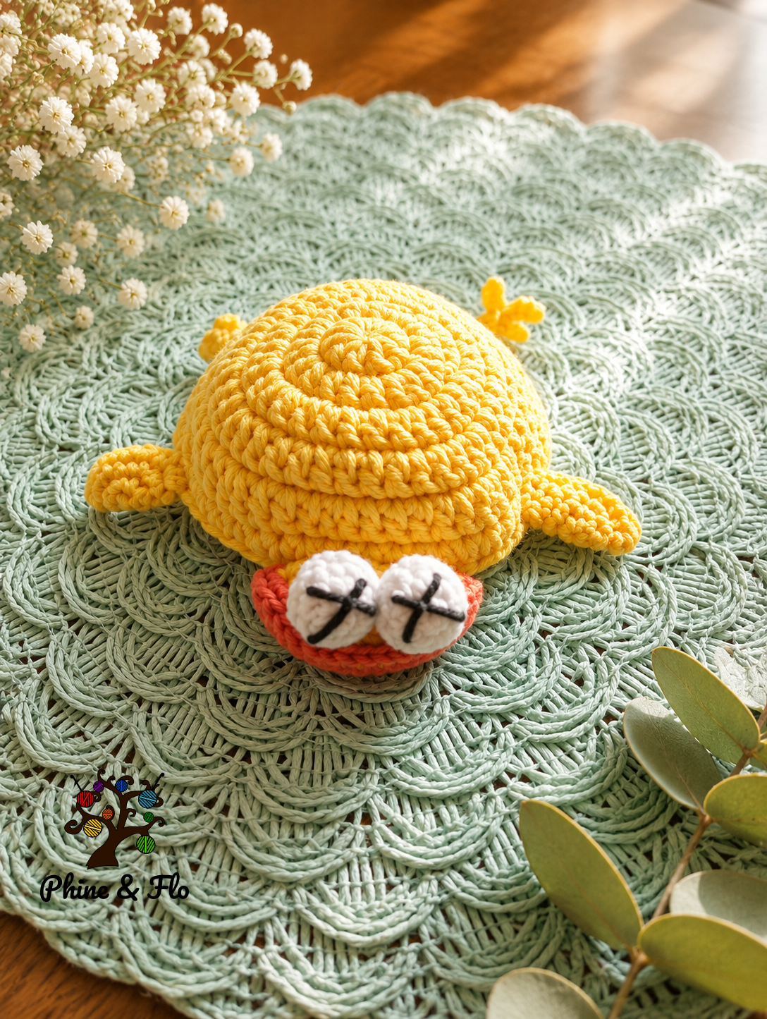 Sous-verre crochet animal fait main en coton Oeko-Tex – Souris, grenouille, lézard, tortue, dindon, canard ou scrat – Image 6