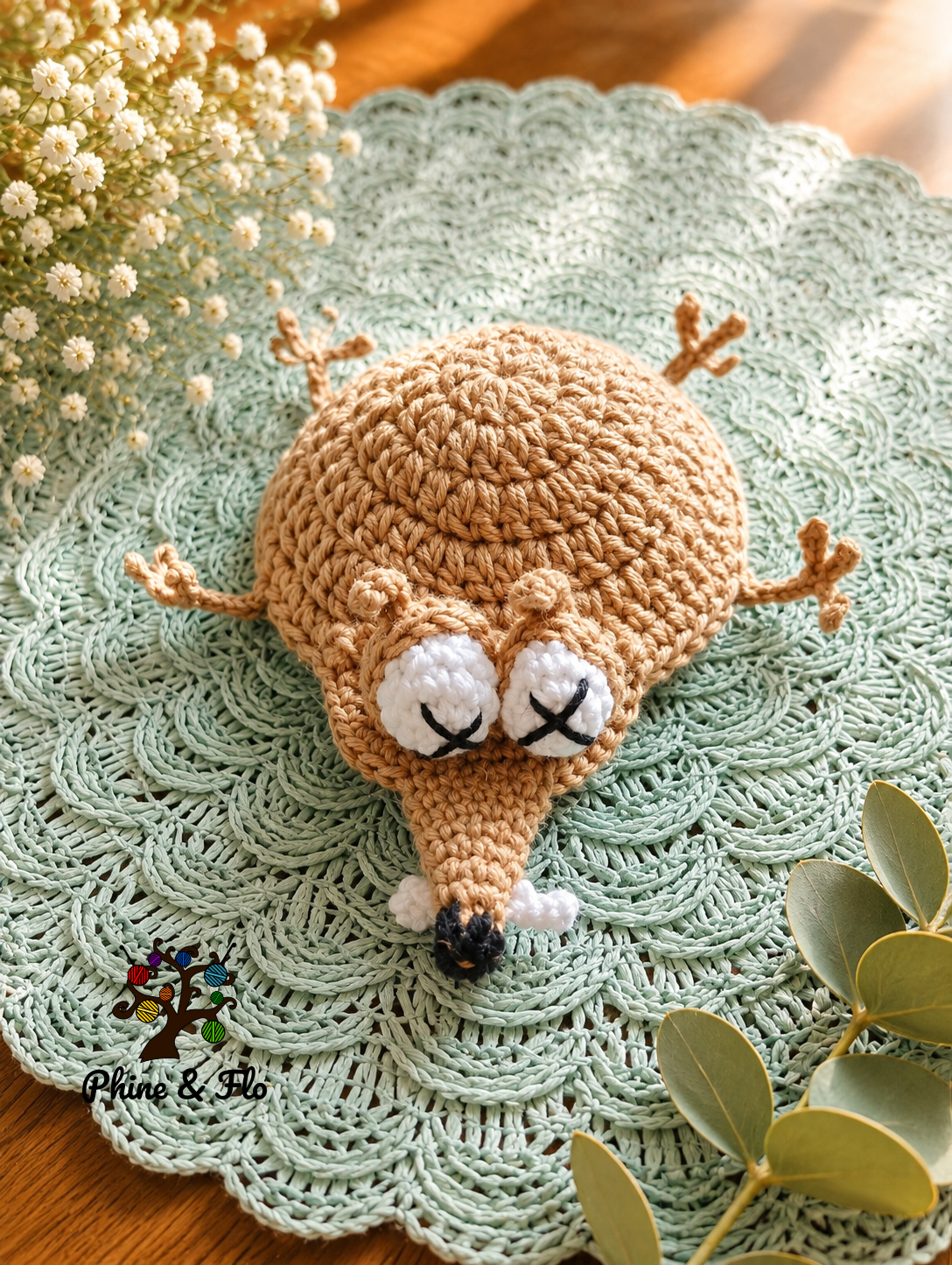 Sous-verre crochet animal fait main en coton Oeko-Tex – Souris, grenouille, lézard, tortue, dindon, canard ou scrat – Image 7